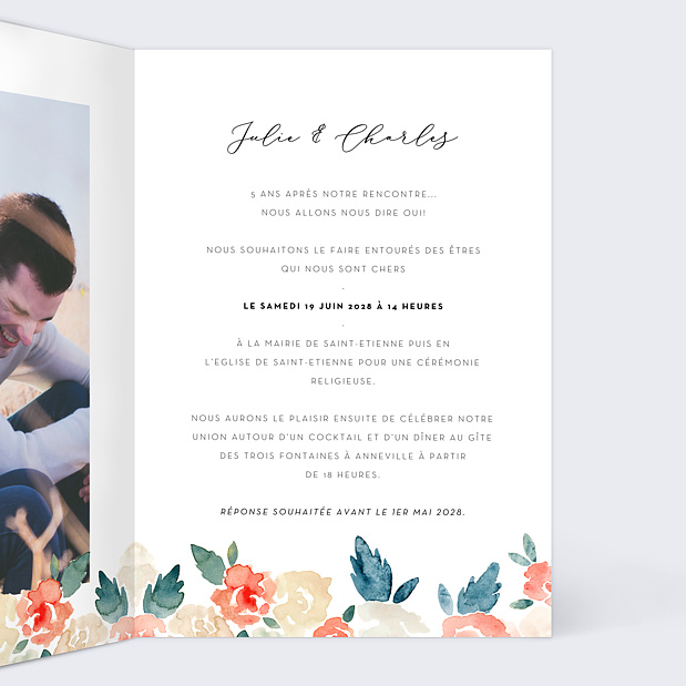 Faire-part Mariage Envolée Florale Intérieur Droit
