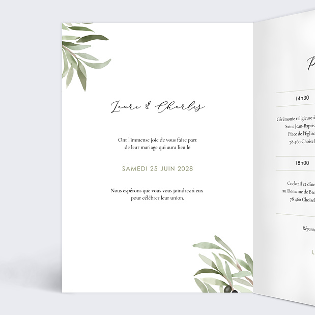 Faire-part Mariage Provençal Intérieur Gauche