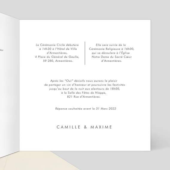 Faire part mariage Romance Intérieur Droit