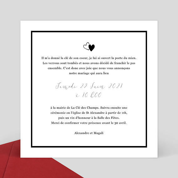 Faire part mariage Noir et Blanc Verso