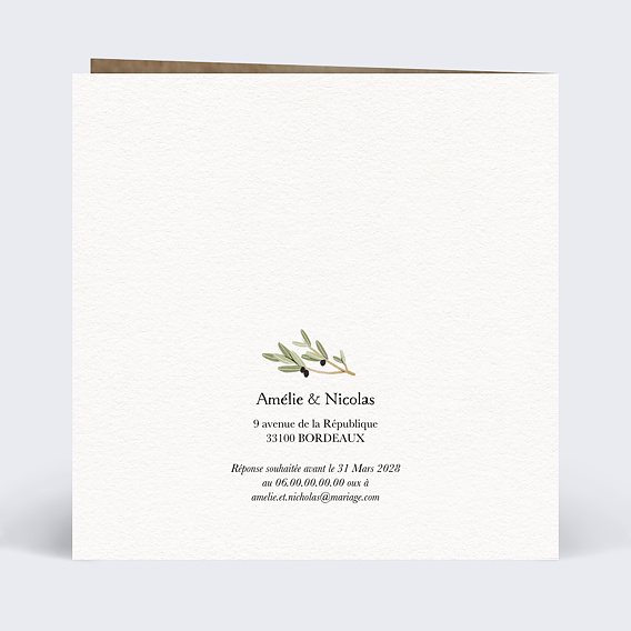 Faire part mariage Arbre de Vie Verso