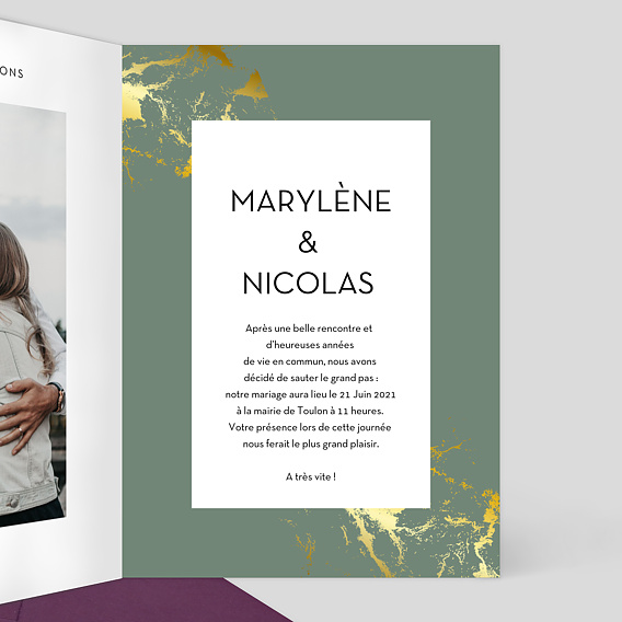 Faire part mariage Marbre Vert Intérieur Droit