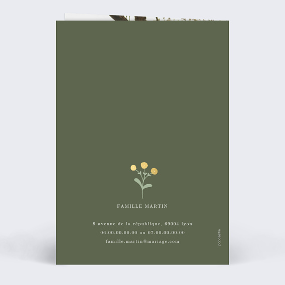 Faire part mariage Cadre Floral Élégant Verso