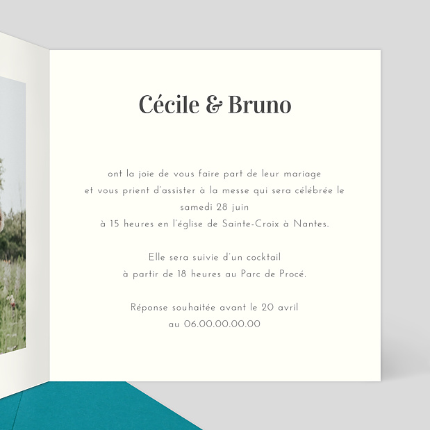 Faire-part Mariage Classique Beige Intérieur Droit
