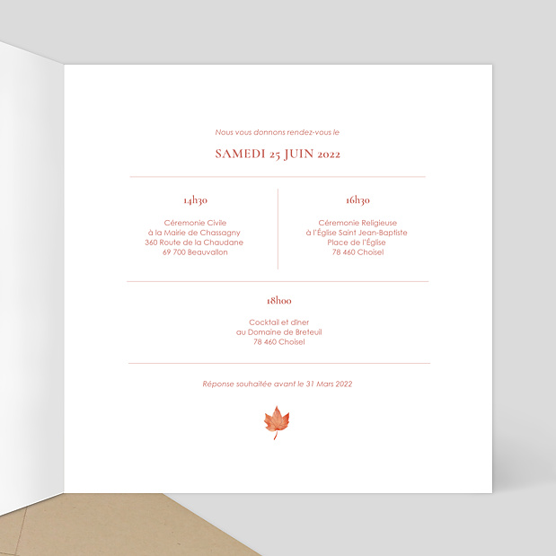 Faire-part Mariage Couronne Automnale Intérieur Droit