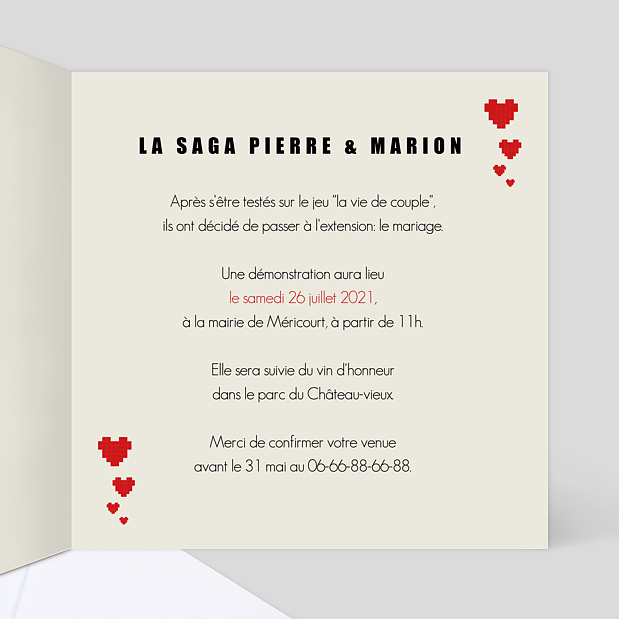 Faire-part de Mariage Geek Intérieur Droit