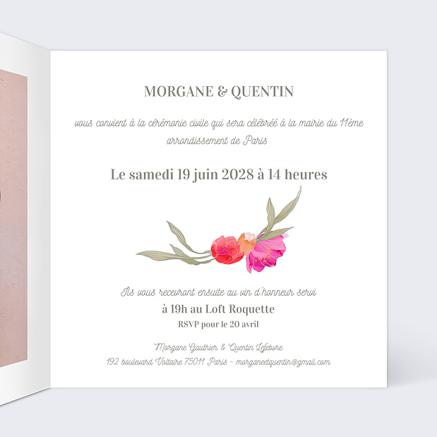 Faire-part de Mariage Ronde de Fleurs Intérieur Droit