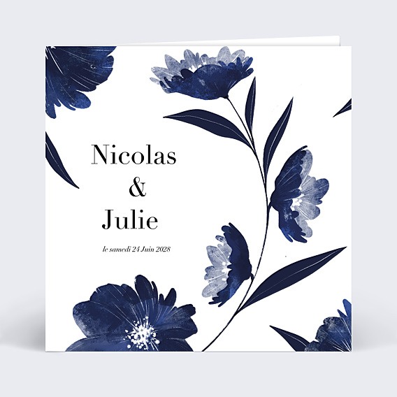 Faire part mariage Fleurs Bleues Aquarelle