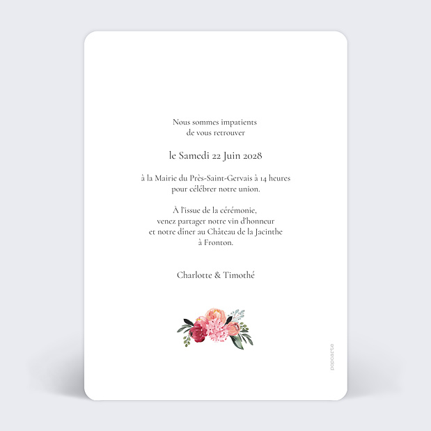 Faire-part de Mariage Bouquet Aquarelle Verso