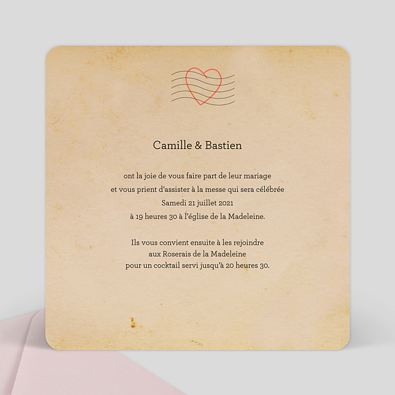 Faire part mariage Carte Postale Vintage Verso