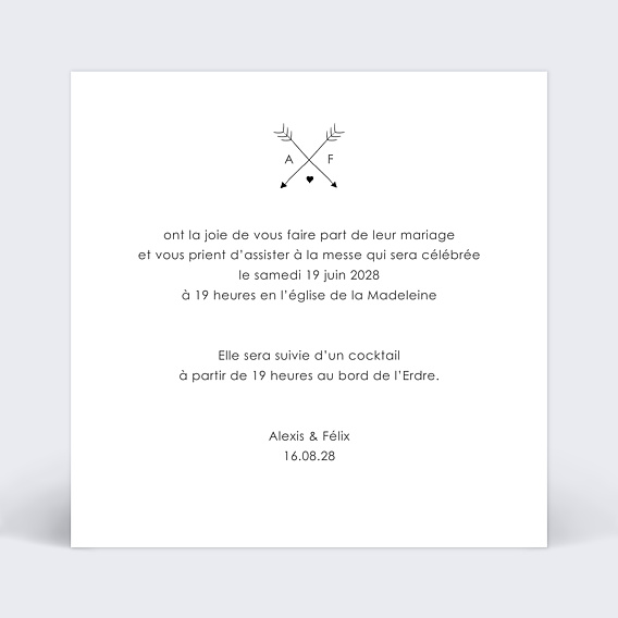 Faire part mariage Flèches d'Amour Verso