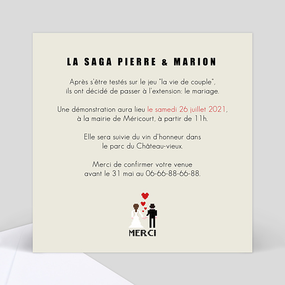 Faire part mariage Geek Verso