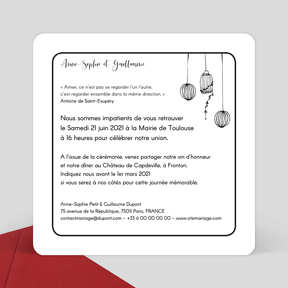 Faire part mariage Liberté Verso