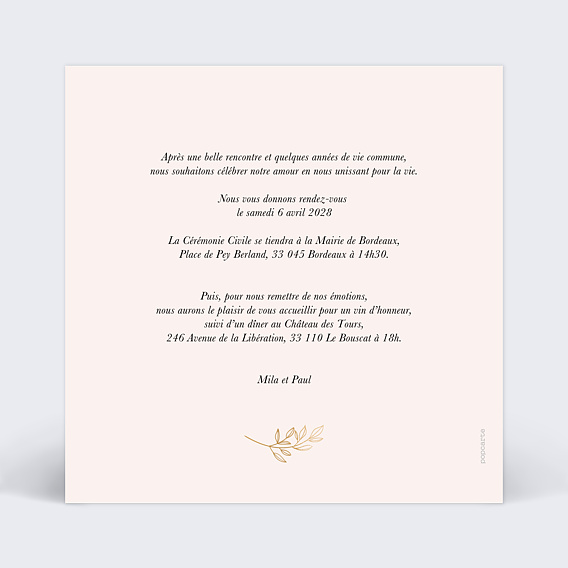 Faire part mariage Petit Végétal Séparateur Verso