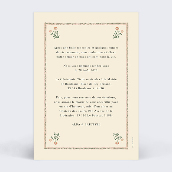 Faire-part Mariage Tapisserie d'Antan