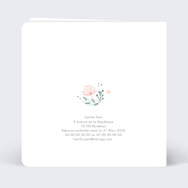Faire-part de mariage couronne de fleurs Verso