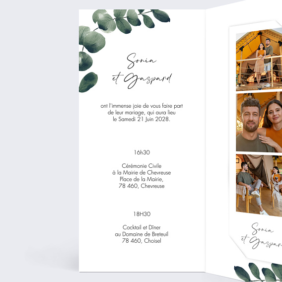 Faire part mariage Branche d'Eucalyptus Intérieur Gauche