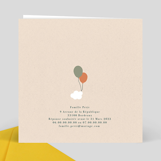 Faire part mariage Ballons Verso