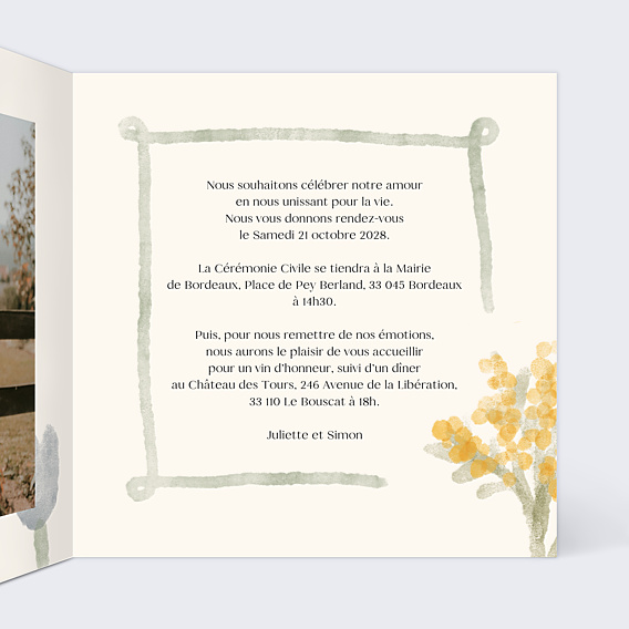 Faire-part Mariage Aquarelle printanière
