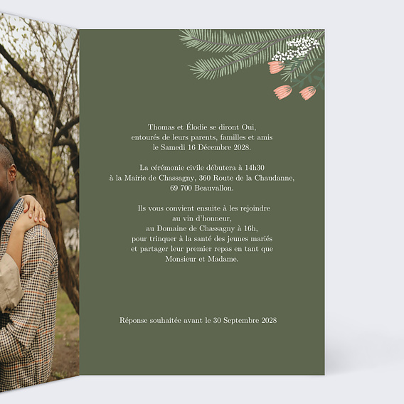 Faire part mariage Cadre Floral Élégant Intérieur Droit