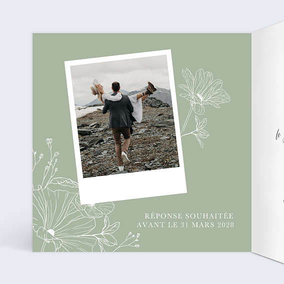 Faire part mariage Gravure Vert Sauge Intérieur Gauche