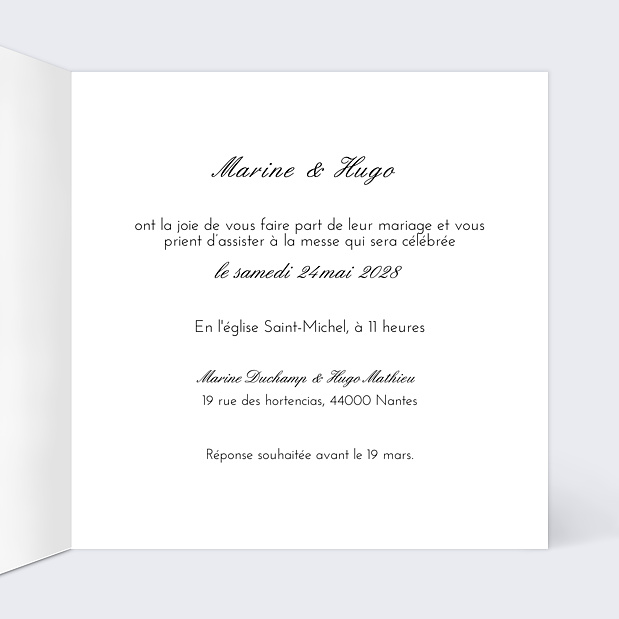 Faire-part de mariage classique Intérieur Droit