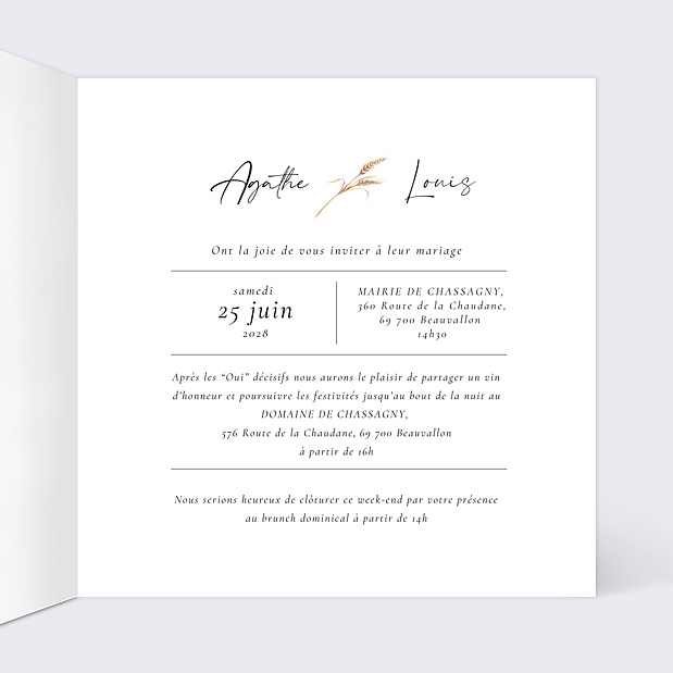 Faire-part Mariage Couronne Boréale Intérieur Droit