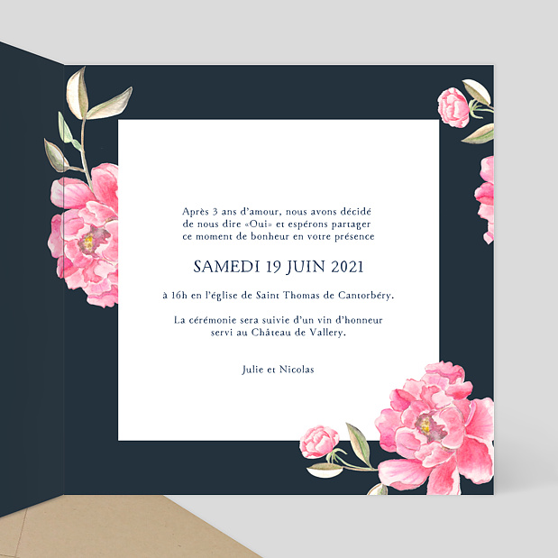 Faire-part Mariage Dark Peony Intérieur Droit