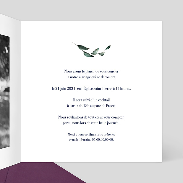 Faire-part Mariage Laurier Intérieur Droit