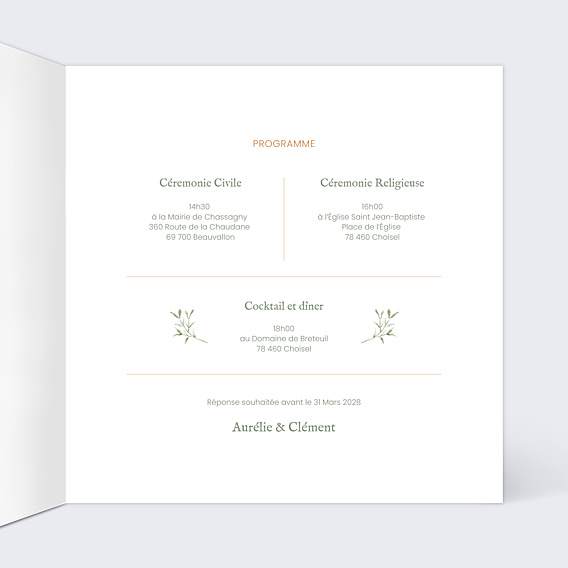 Faire-part Mariage Étiquette Champêtre