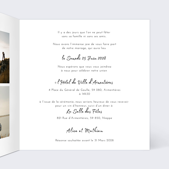 Faire part mariage Simple Pêle-Mêle Intérieur Droit