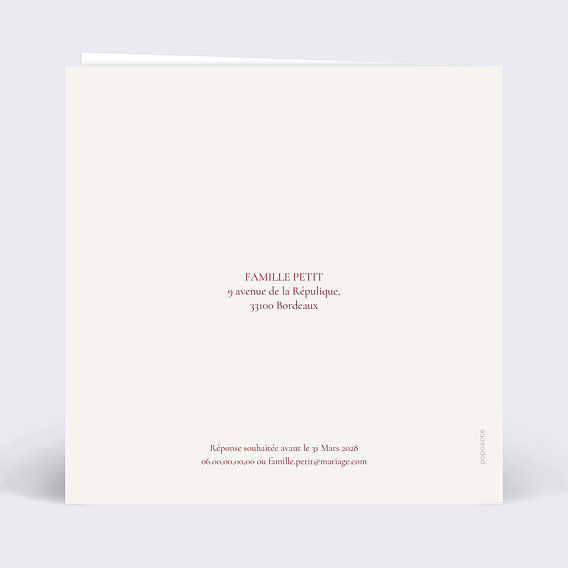 Faire part mariage Conte de fée Verso