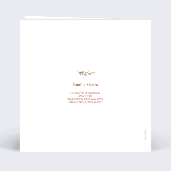 Faire part mariage Couronne Automnale Verso