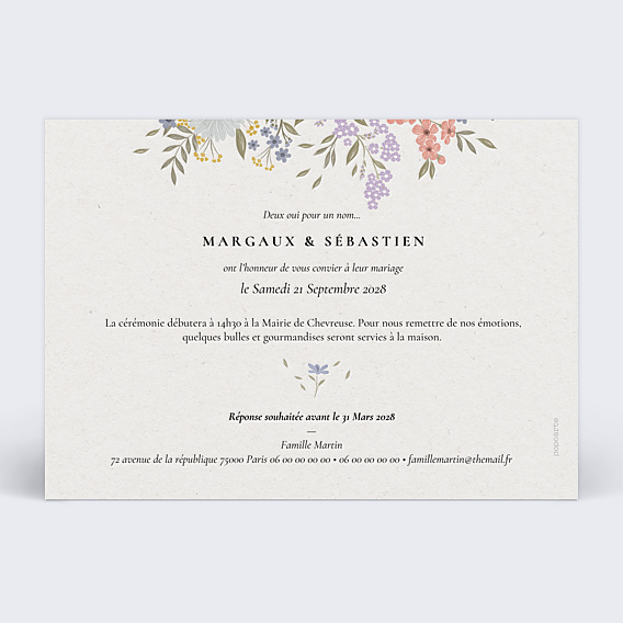Faire-part Mariage Prairie Fleurie