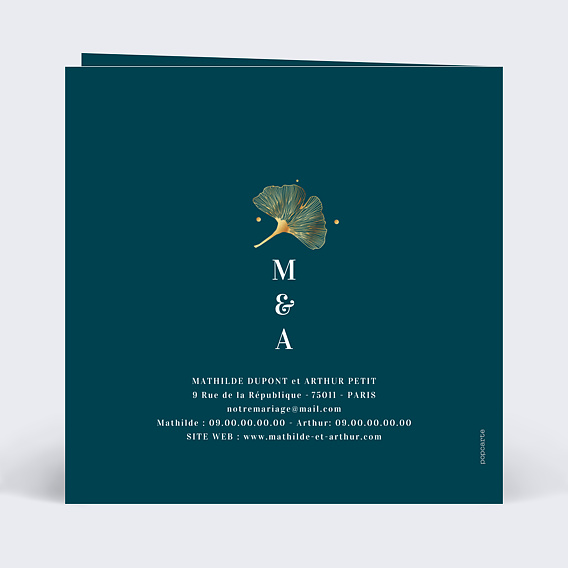 Faire part mariage Ginkgo Verso