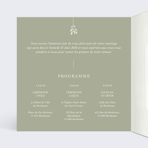 Faire-part Mariage Botanica avec Graines