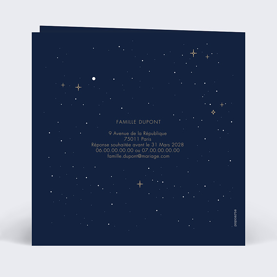 Faire part mariage Notre Constellation Verso