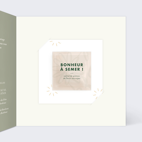 Faire part mariage Botanica avec Graines Intérieur Droit