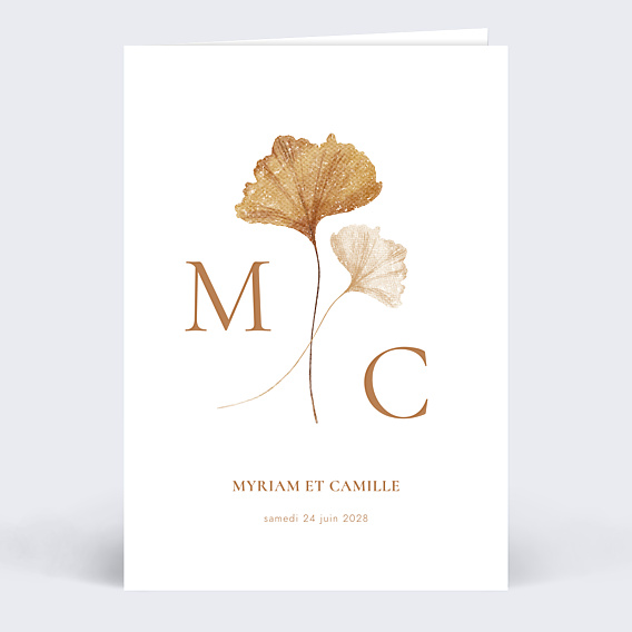 Faire-part Mariage Initiales Ginkgo