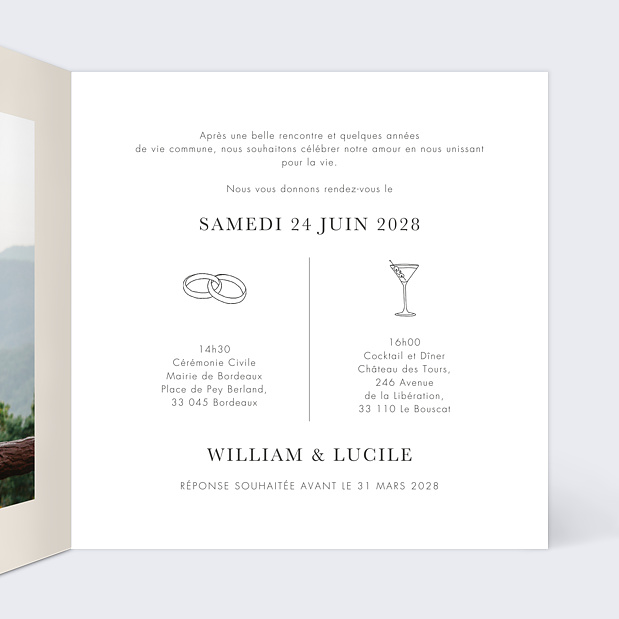 Faire-part Mariage Céramique Intérieur Droit
