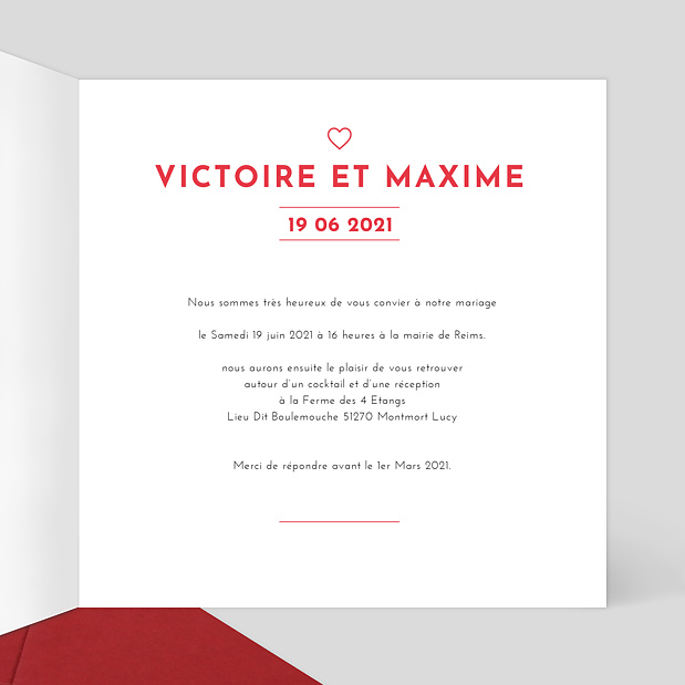 Faire-part Mariage Coeur avec les Bras Intérieur Droit