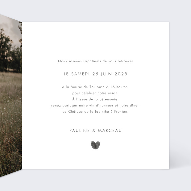 Faire-part de Mariage Fait Main Intérieur Droit