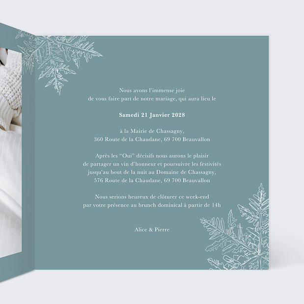 Faire-part Mariage Flocons Intérieur Droit