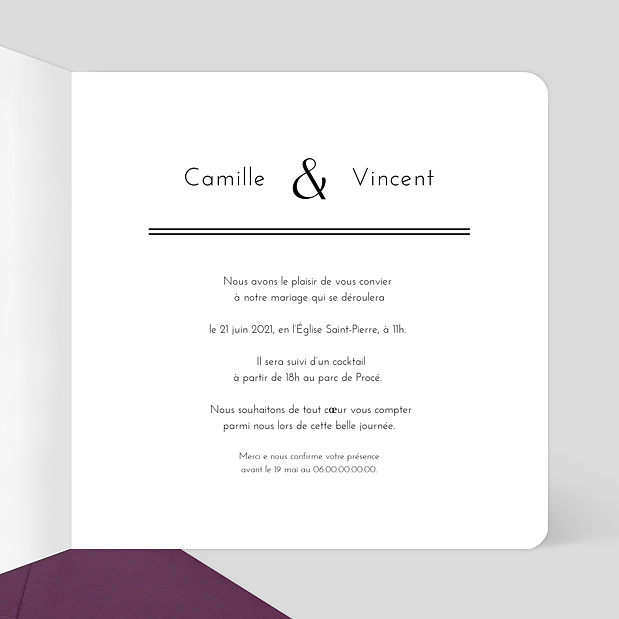 Faire-part de Mariage Frise Intérieur Droit