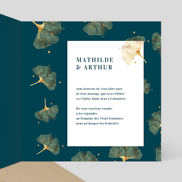 Faire-part Mariage Ginkgo Intérieur Droit