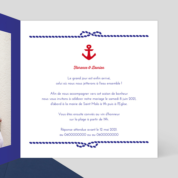 Faire-part de Mariage Mer & Ancre Intérieur Droit