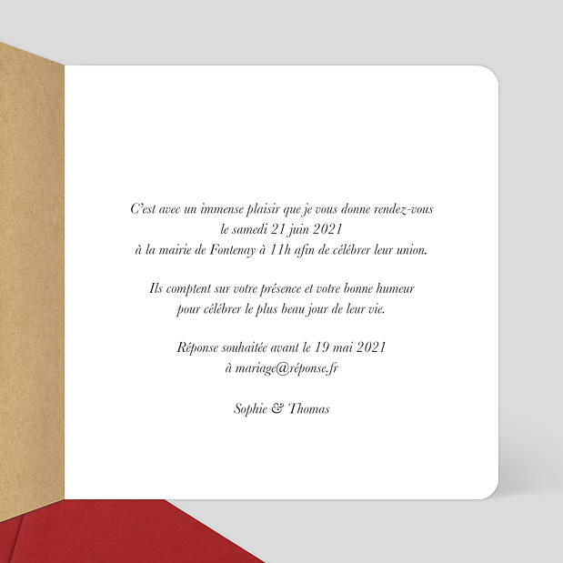 Faire-part de Mariage Papa Maman Intérieur Droit
