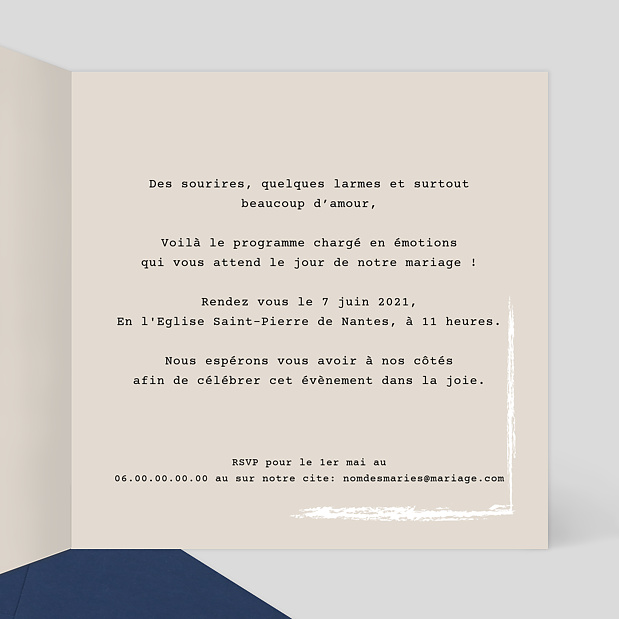 Faire-part Mariage Timbre Blanc Intérieur Droit