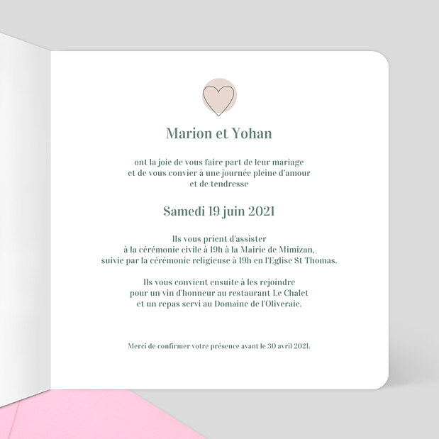 Faire-part de Mariage Timeline Blanc Intérieur Droit