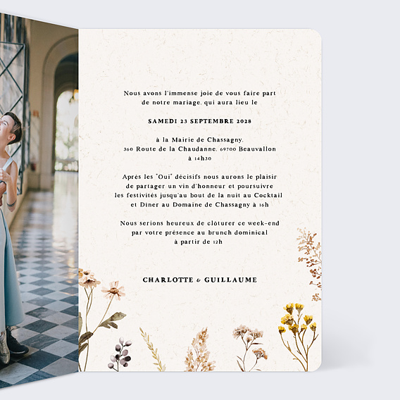 Faire part mariage Bouquet Sauvage Intérieur Droit